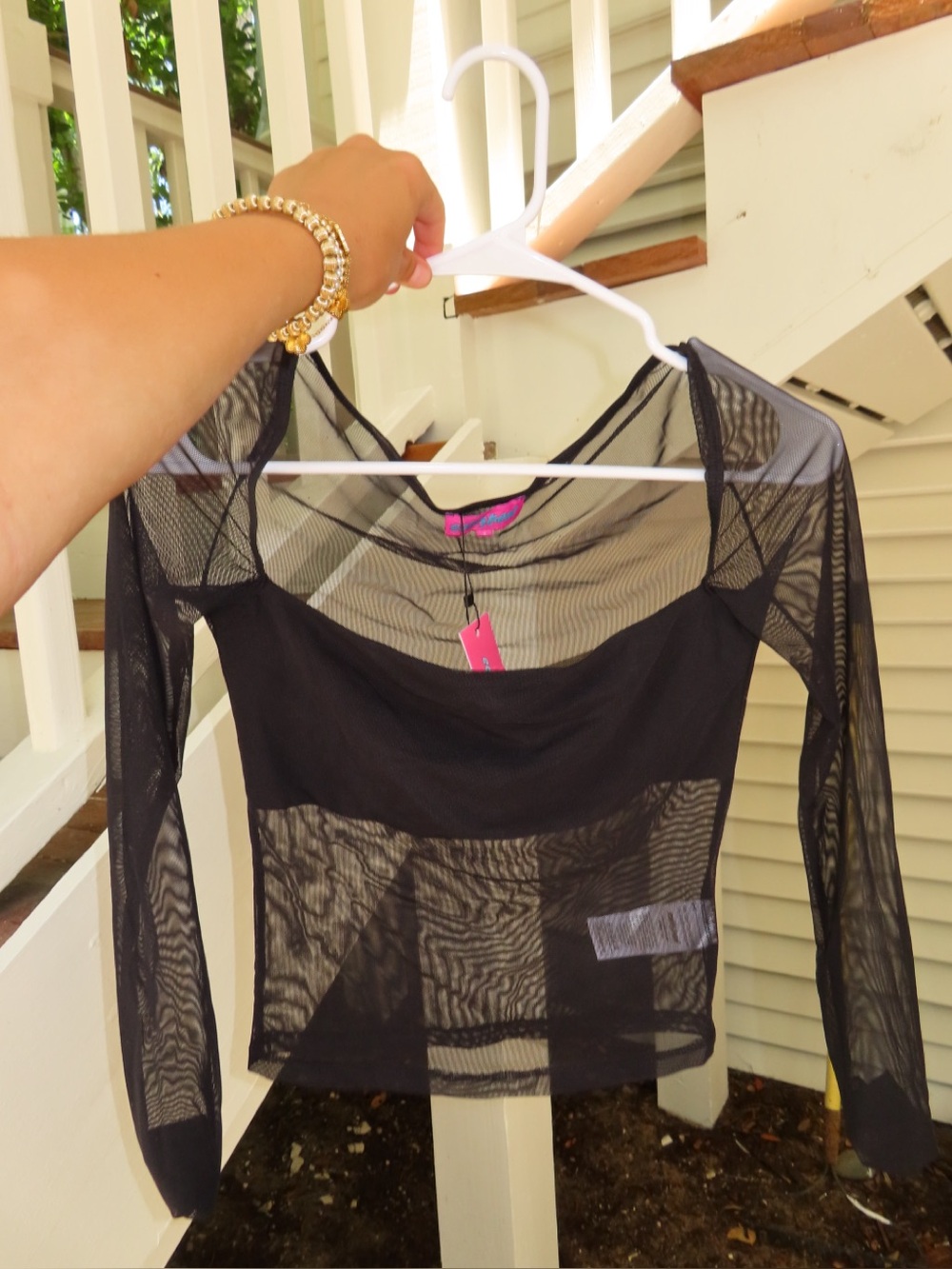 Edikted Black Sheer Long-Sleeve Square Neck Top
